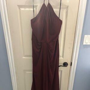 Elegant Burgundy Halter Dress by Bill Levkoff Style 7038